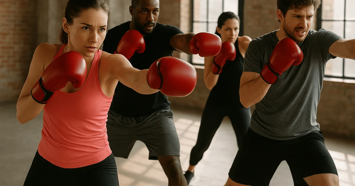Silhouette qui s’entraîne en cardio boxing face à un punching ball, à la maison